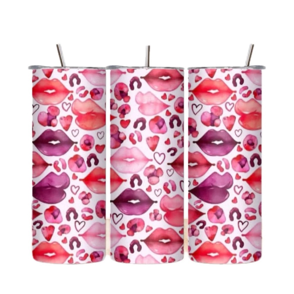 Handmade Lips And Hearts Tumbler. NWOT